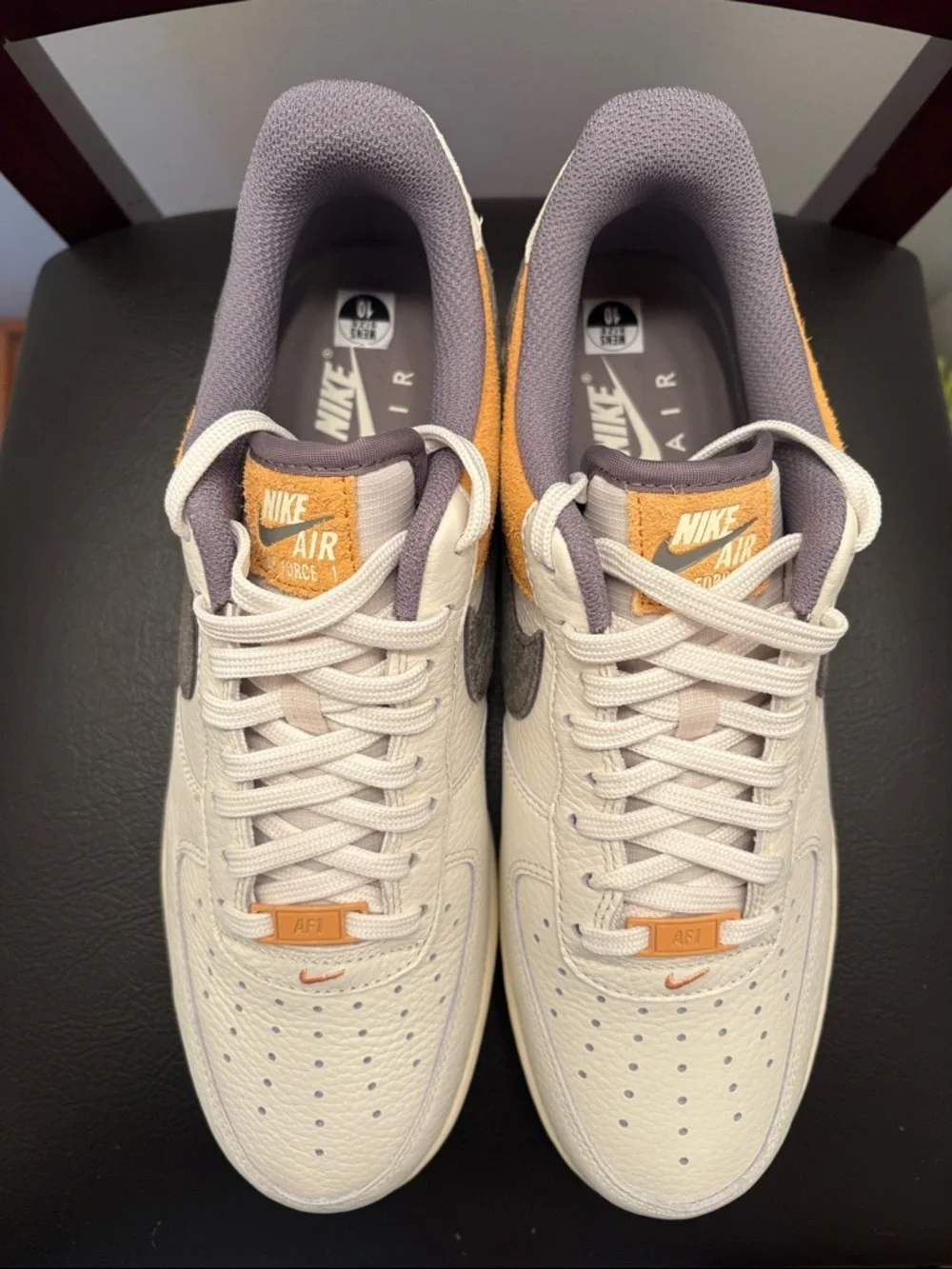 New Nike Men’s Air Force 1 Low Cream Gray and Orange Suede Sneakers Size 10